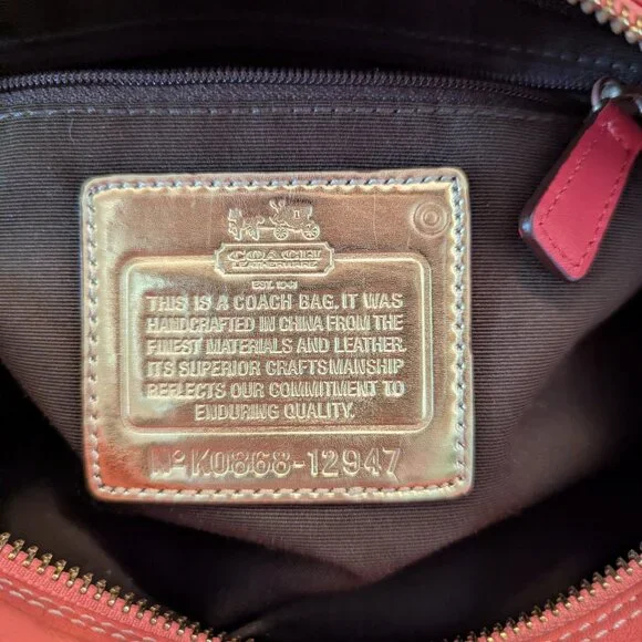 Coach Madison Sabrina Signature Pink Satchel with Red Patent Leather Trim. - Picture 11 of 16